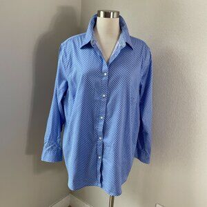 Chaps Womens Plus 2X Blue Polka Dot No Iron Button Up Shirt Blouse